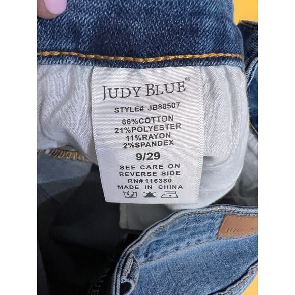 Judy Blue Mid Rise Skinny Jeans Boho Patch 70s Print Denim Stretch Fit Jeans - Picture 10 of 13